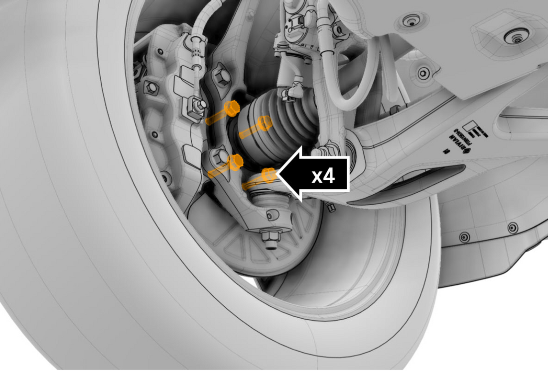 On some 2023-2024 R1T & R1S the hub to knuckle joint may have been improperly torqued from factory
