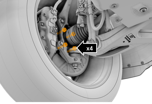 On some 2023-2024 R1T & R1S the hub to knuckle joint may have been improperly torqued from factory