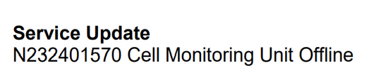 Service Update N232401570 Cell Monitoring Unit Offline
