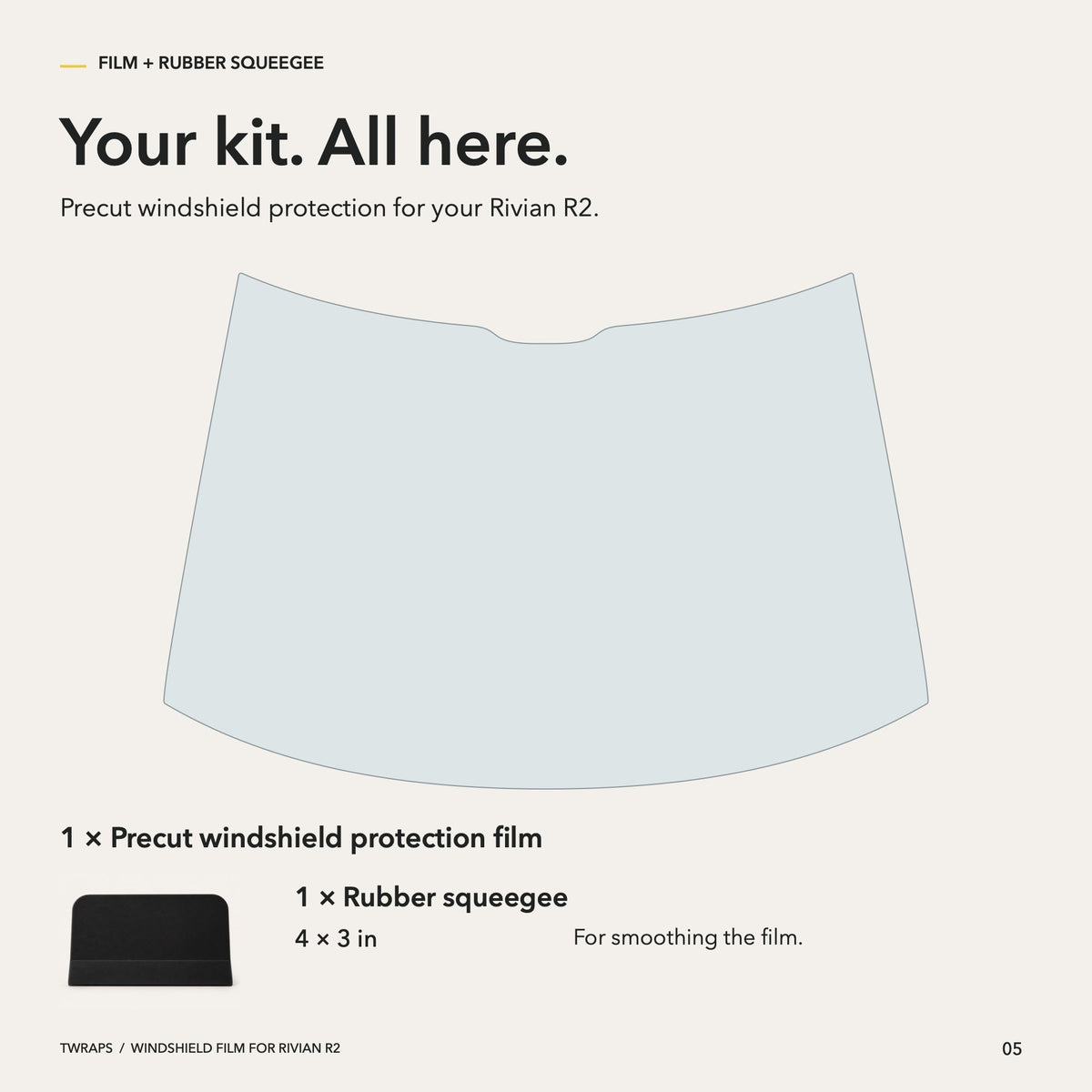 Rivian R2 Windshield Protection Film - UV & IR - Kit contents 05180df2 c424 446c bf78 af795e5e03ba
