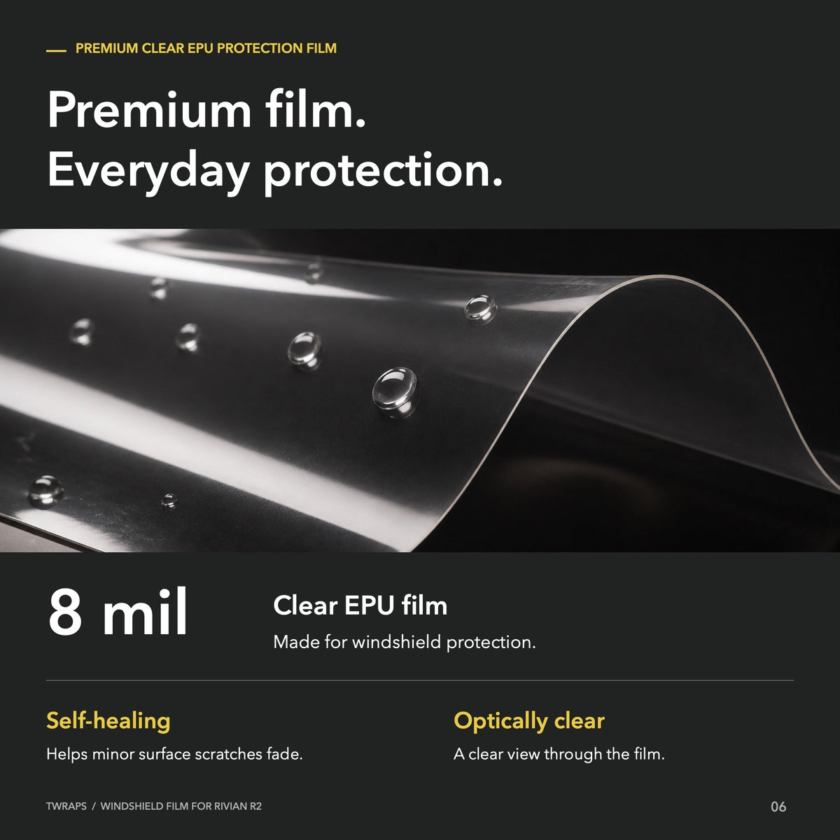 Rivian R2 Windshield Protection Film - UV & IR - 8mil EPU