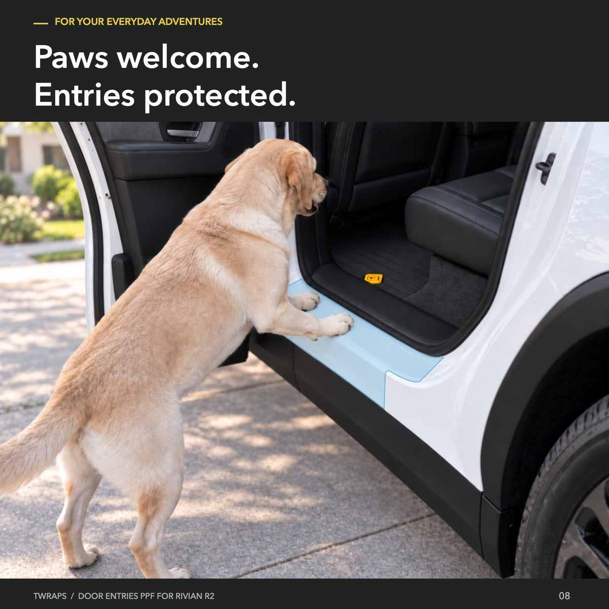 Rivian R2 Door Sill PPF - Clear Entry Paint Protection - Paws welcome