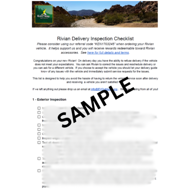 Rivian Delivery Inspection Checklist by EV Outdoors
