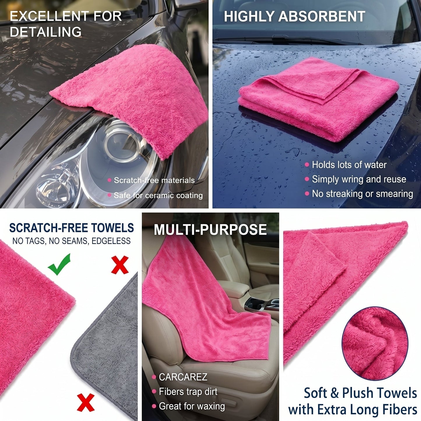 WASH&WHIPS Edgeless Microfiber Coral Fleece with Ultrasonic Edge car detailing product