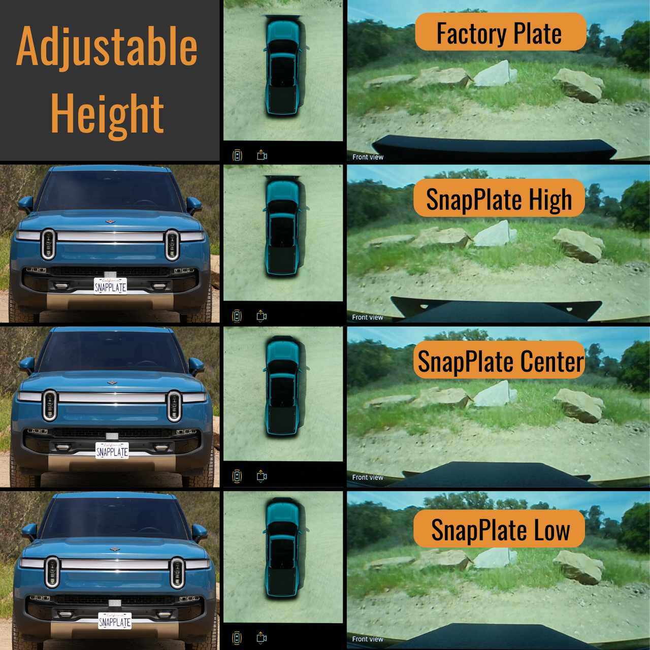 SnapPlate Front License Plate Mount for Rivian R1T & R1S