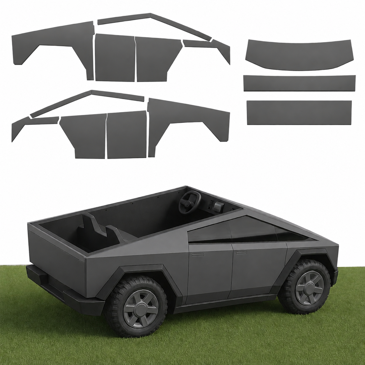Full Vinyl Wrap Cybertruck for Kids compatible with Tesla Cybertruck