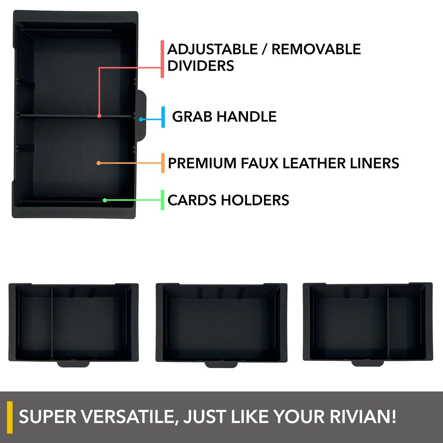 Slidable Armrest/Console Organizer | Half Tray for Rivian R1T/R1S 2021-2026